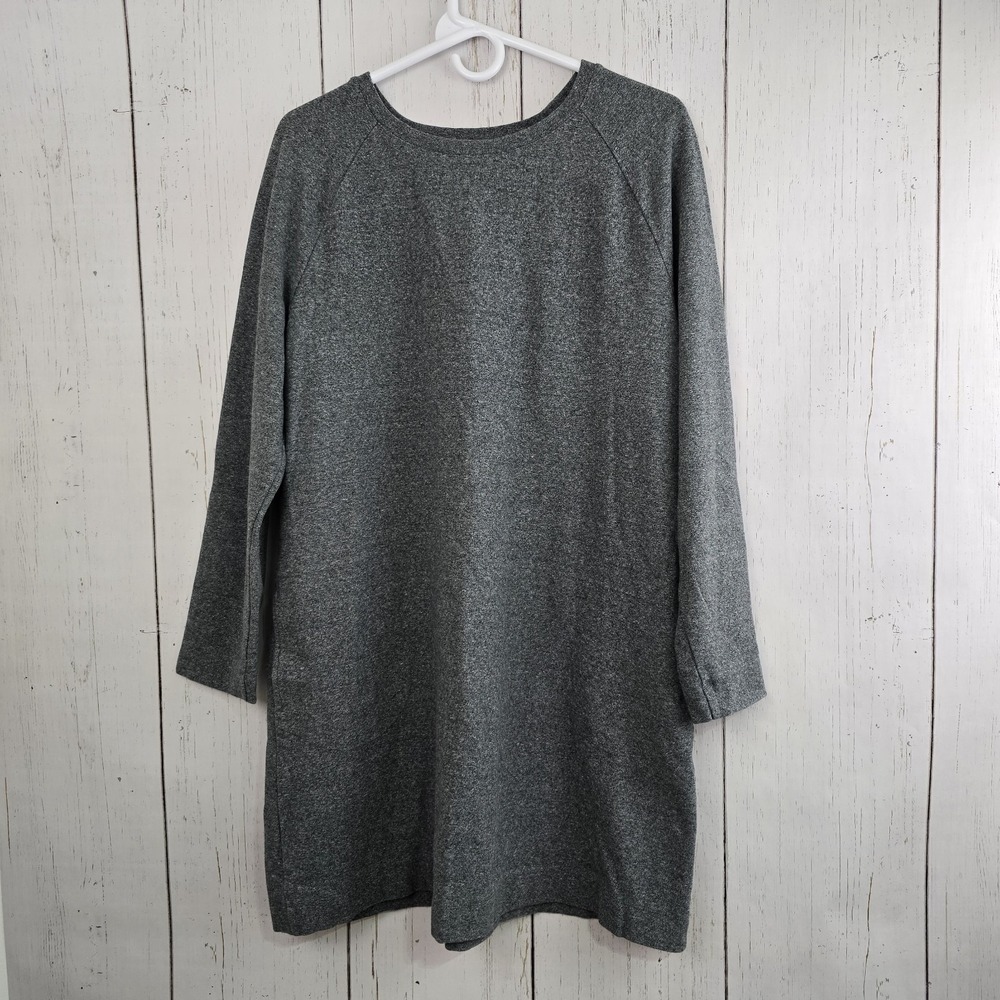 J. Jill Knit Dress Women Lg Gray Long Sleeve Raglan Pockets Heathered Tunic